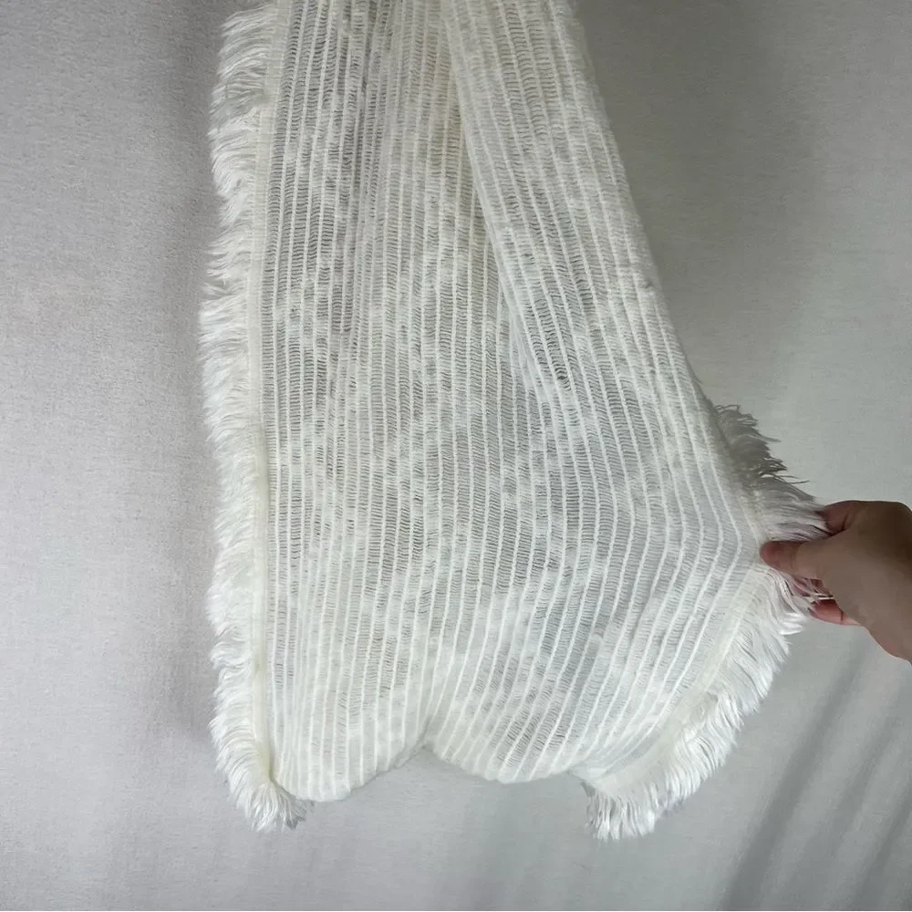 Jessica Simpson Infinity Scarf Womens White Chevron Open Knit Acrylic Fringe OS‎